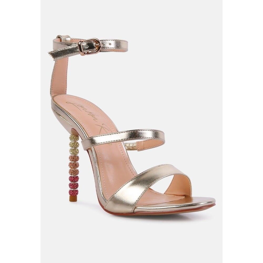 London Rag Gold Ankle Strap Stiletto Heels Multicolor Glitter Stem Size 7 NWT